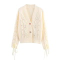 Women's Elegant Cardigan with Decorative Buttons and Ruffle Details