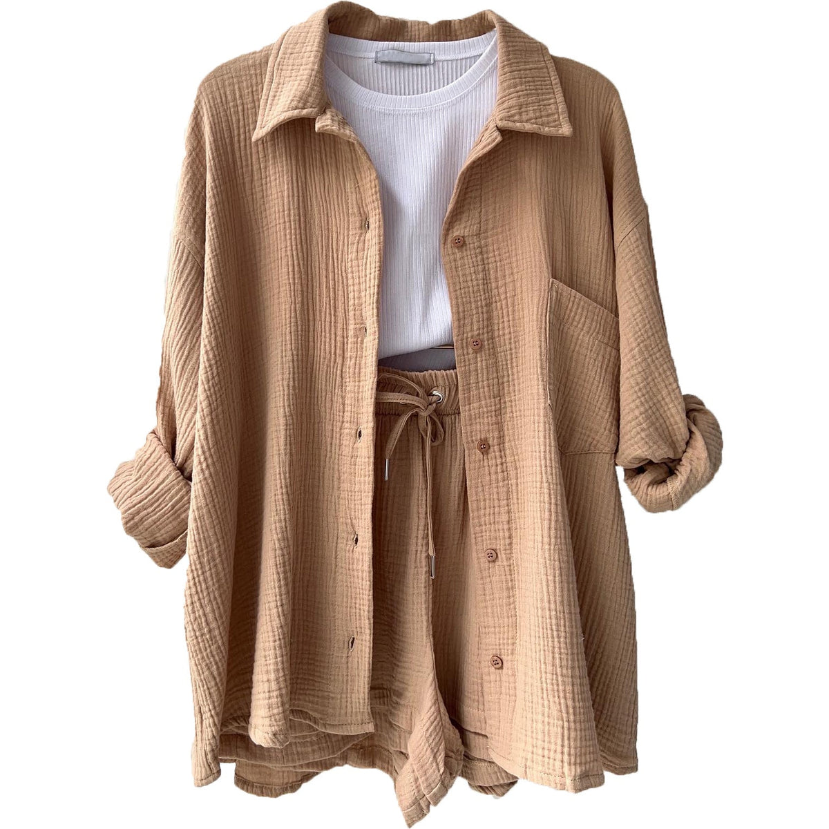 Women's Casual Short Oversized Shirt with Pockets