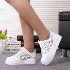 Women's Breathable Lace-Up Sneakers with Decorative Crochet Look