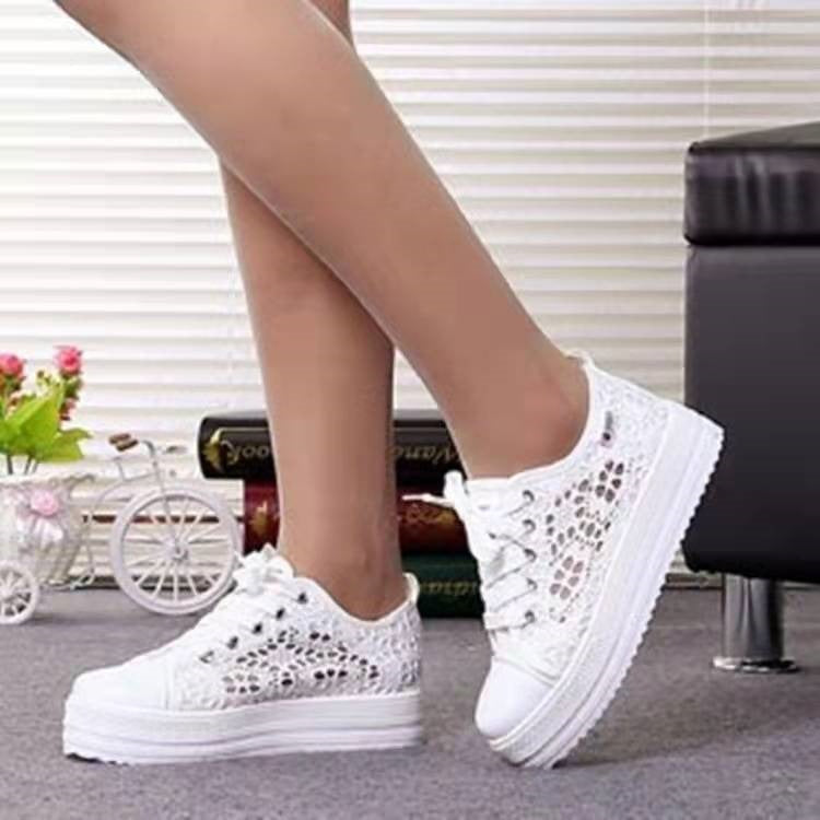 Women's Breathable Lace-Up Sneakers with Decorative Crochet Look