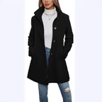 Elegant Wool Coat with High Collar and Practical Pockets