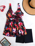 Women's Swimsuit with Adjustable Drawstring and Floral Design