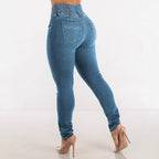 Women's High-Waist Skinny Jeans with Elastic Waistband