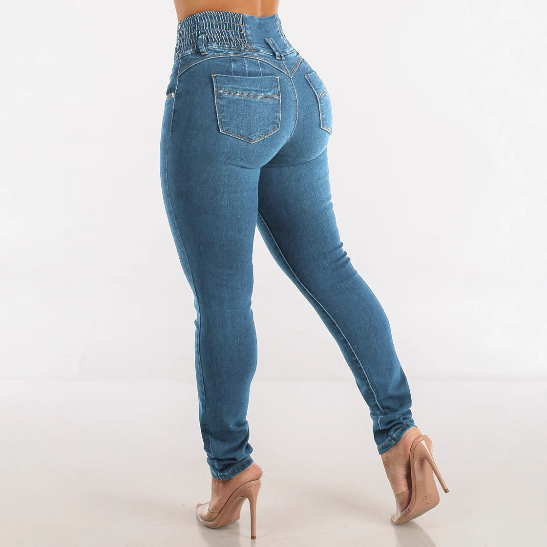 Women's High-Waist Skinny Jeans with Elastic Waistband
