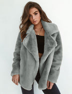 Women's Fleece Coat with Wide Collar and Fashionable Cut