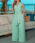 Women's Wide-Leg Jumpsuit with Waist Belt