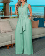 Women's Wide-Leg Jumpsuit with Waist Belt