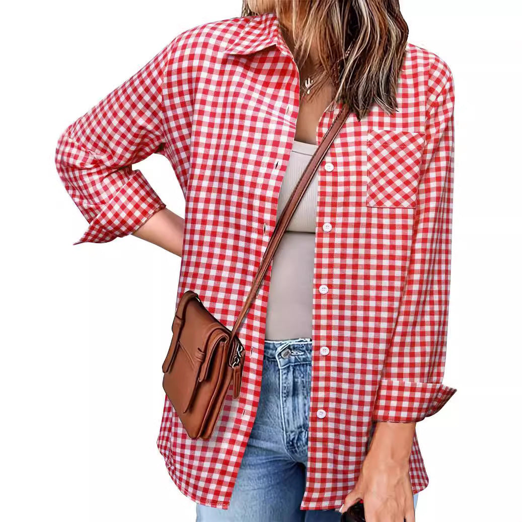 Women's Plaid Shirt with Casual Cut and Chest Pocket