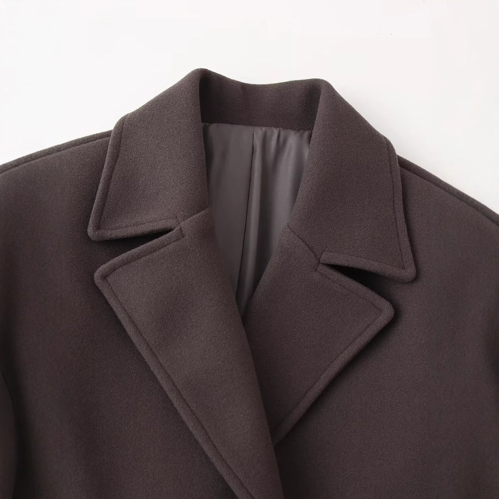 Women's Elegant Warm Wool Jacket with Lapel Collar