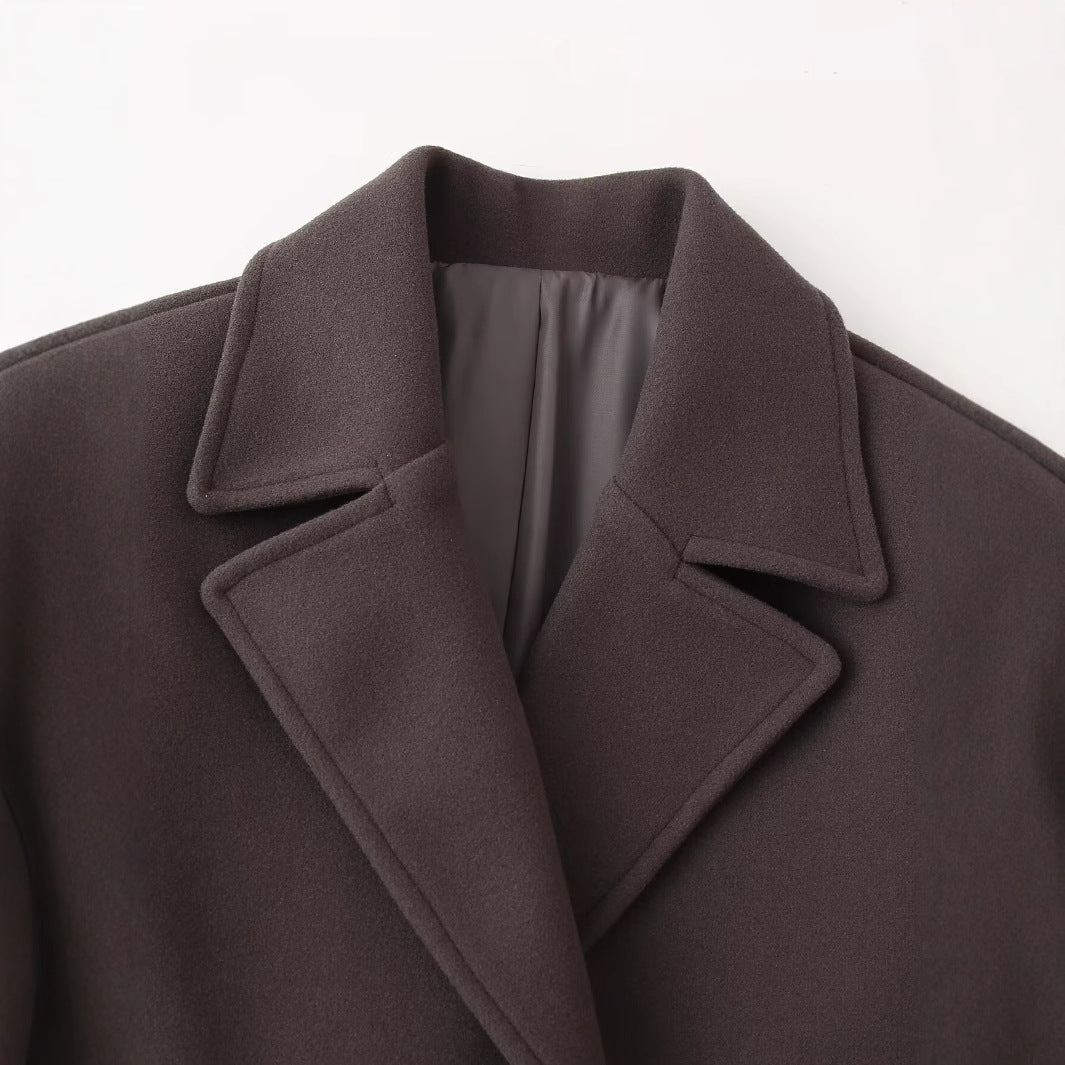Women's Elegant Warm Wool Jacket with Lapel Collar