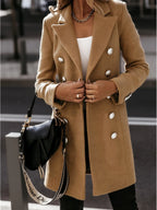 Women's Elegant Double-Breasted Wool Coat with Modern Cut