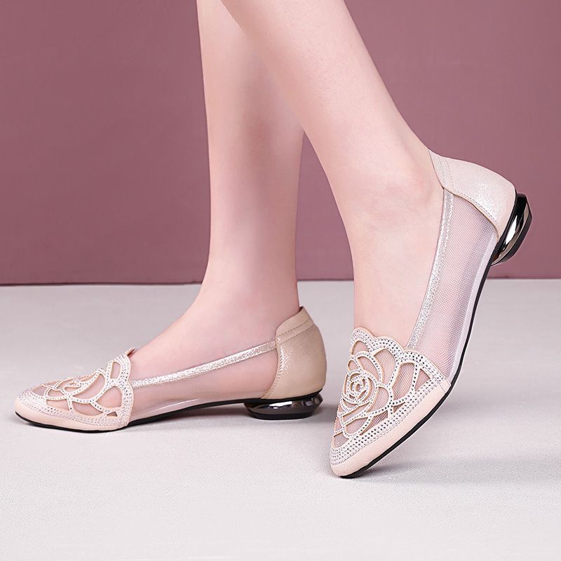 Women's Ballet Flats with Elegant Lace and Flat Sole