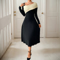 Women's Asymmetrical Midi Dress with One-Shoulder Knit Detail