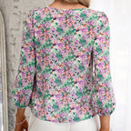 Women's Blouse with Ruffles and Floral Pattern