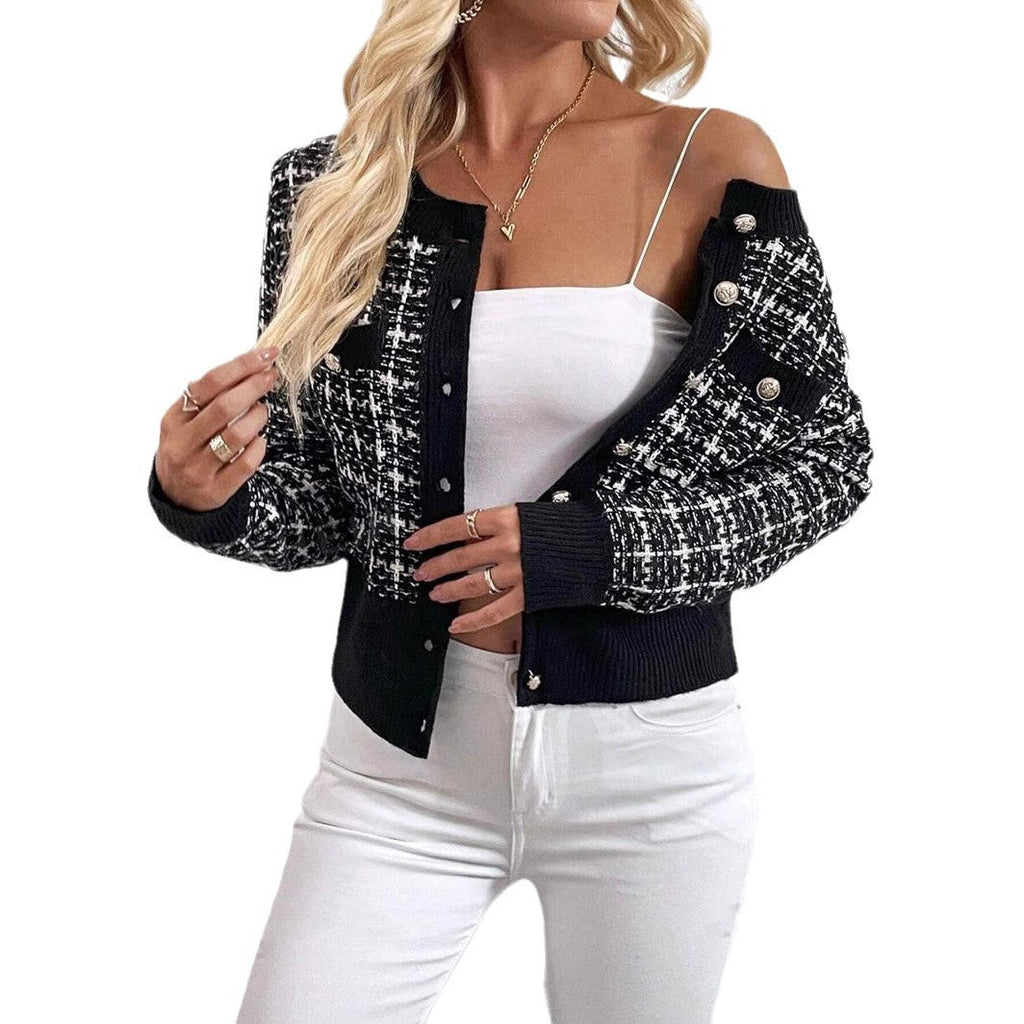 Women's Elegant Textured Cardigan with Decorative Buttons