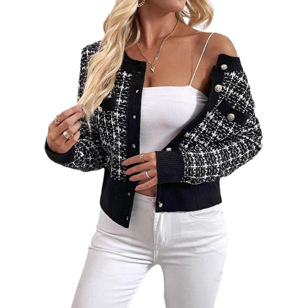 Women's Elegant Textured Cardigan with Decorative Buttons