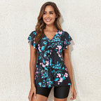 Women's Swim Shirt with Ruffles and Integrated Shorts