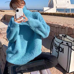Women's Fluffy Sweater with Loose Fit and High Collar