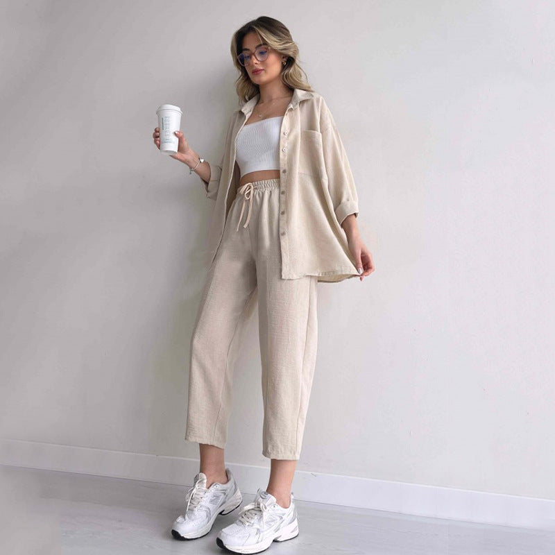Two-Piece Set with Oversized Shirt and Comfortable Pants