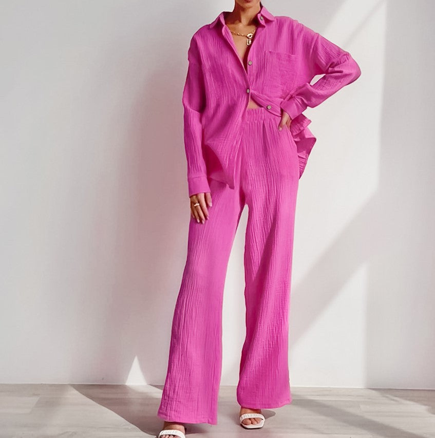 Women's Casual Two-Piece Set in Lightweight Material with Wide Cut