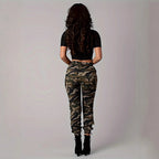 Women's Cargo Pants with Elastic Waist and Camouflage Pattern