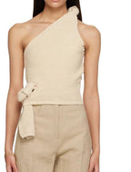 Women's Asymmetrical Knit Top with Decorative Knot
