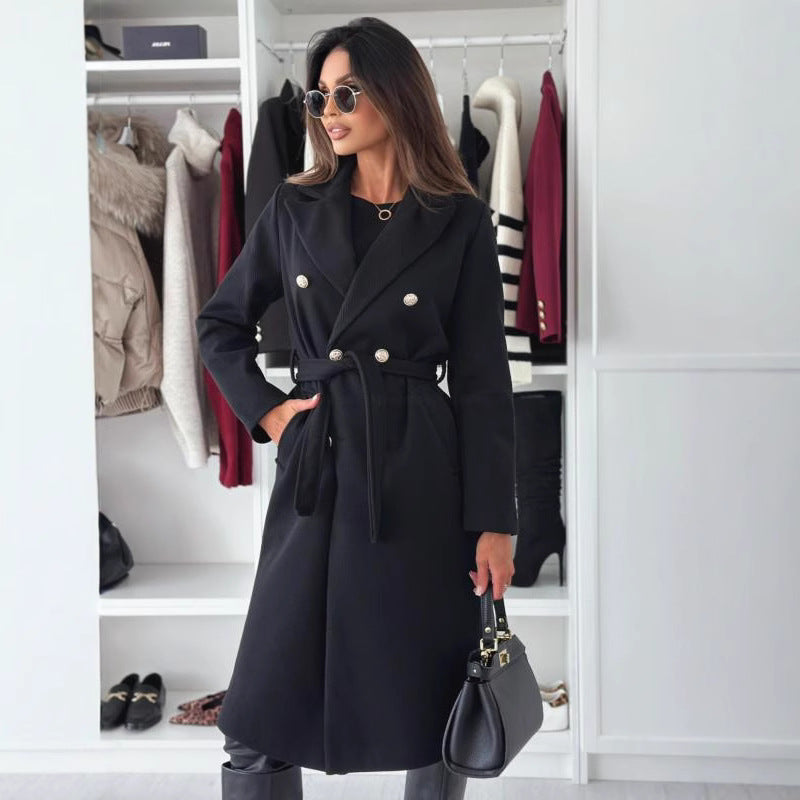 Double-Stitched Women's Trench Coat with Belt