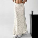 Women's Long Skirt with Floral Motifs and Flowing Cut