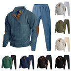 Men's Structured Henley Loungewear Set with Elbow Patches & Tapered Jogger Pants