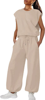 Women's Casual Sweat Set with Wide Silhouette and Elastic Waistband