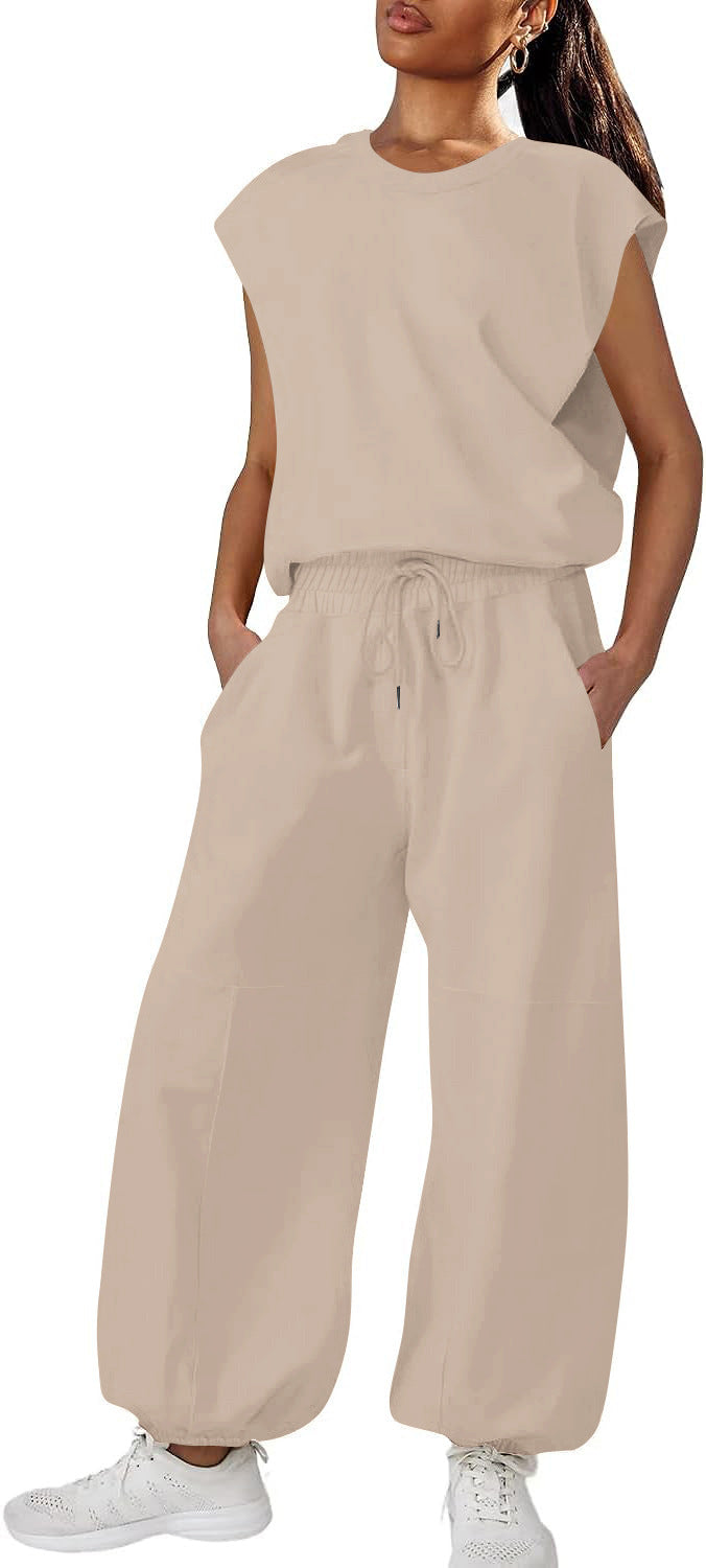 Women's Casual Sweat Set with Wide Silhouette and Elastic Waistband