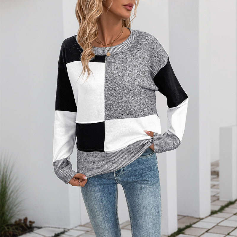 Women's Block Pattern Knit Pullover
