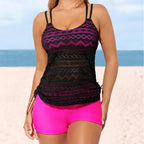 Women's Swim Dress with Ruching and Lace Pattern