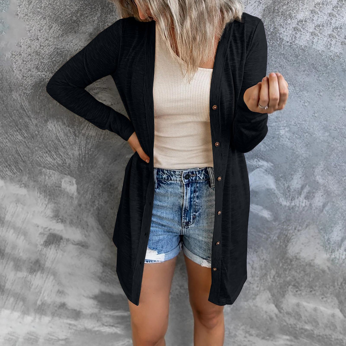 Women's Longline Cardigan with Full Button Closure