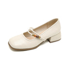 Women's Ballet Flats with Decorative Strap and Comfortable Block Heel
