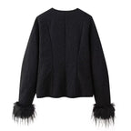 Elegant Quilted Jacket with Ruffle Details and High Collar