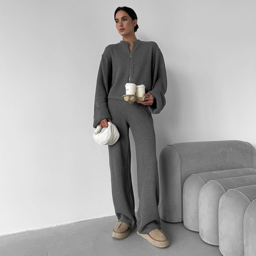 Women's Comfortable Knit Ensemble with Wide Cut