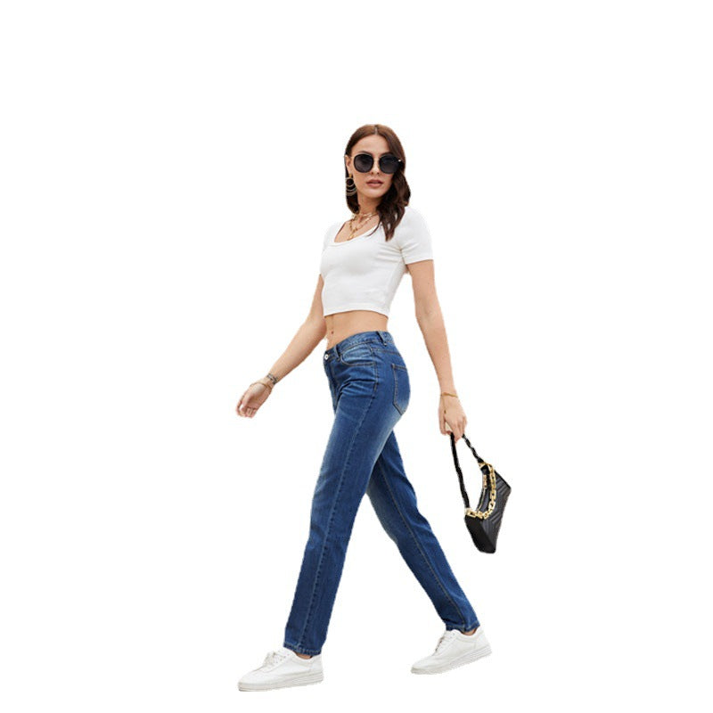 Women's Straight-Leg Jeans with Vintage Details
