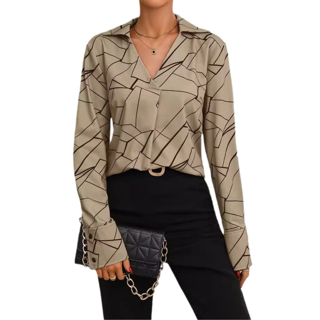 Women's Button-Down Blouse with Stylish Geometric Design
