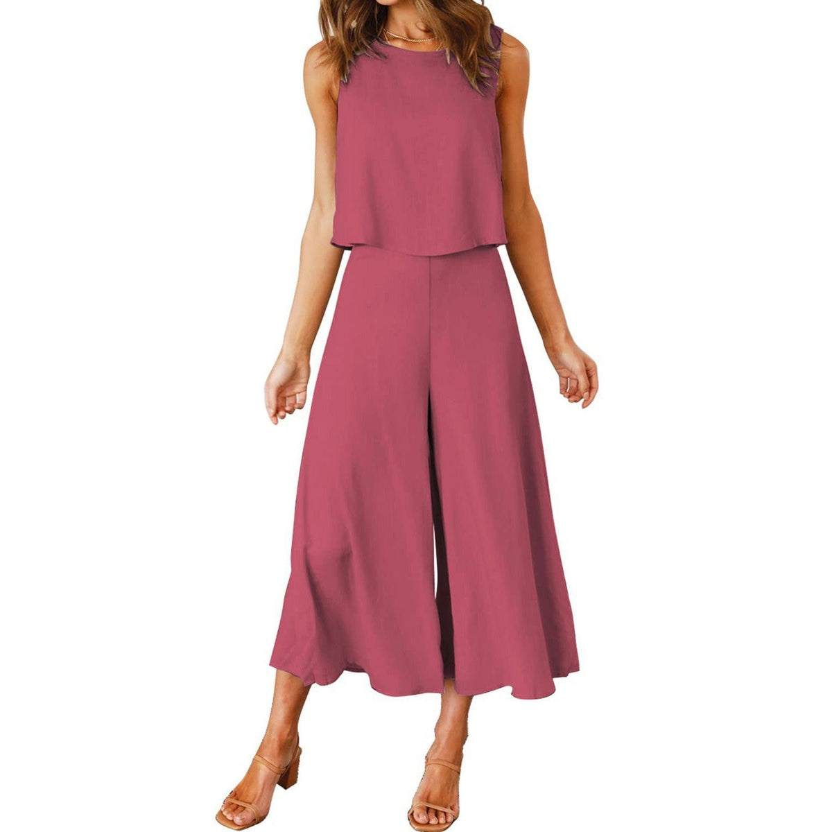 Casual Two-Piece Set with Flowy Wide-Leg Cut and Lightweight Top