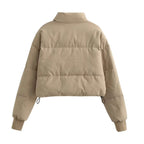 Women's Cropped Puffer Jacket with High Collar and Zipper Pockets