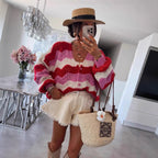 Women's Cozy Knit Cardigan with Wave Pattern