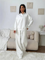 Women's wide Polo lounge set with elastic drawstring waistband and wide-leg jogging pants