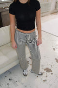 Women's Striped Casual Pants with Elastic Waistband and Drawstring