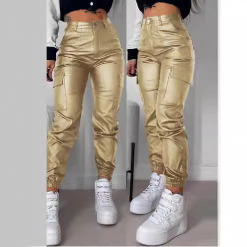 Women's Cargo Pants with Elastic Waistband and Side Pockets