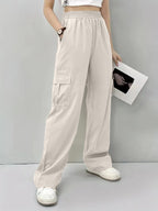 Women's Cargo Pants with Elastic Waist and Side Pockets