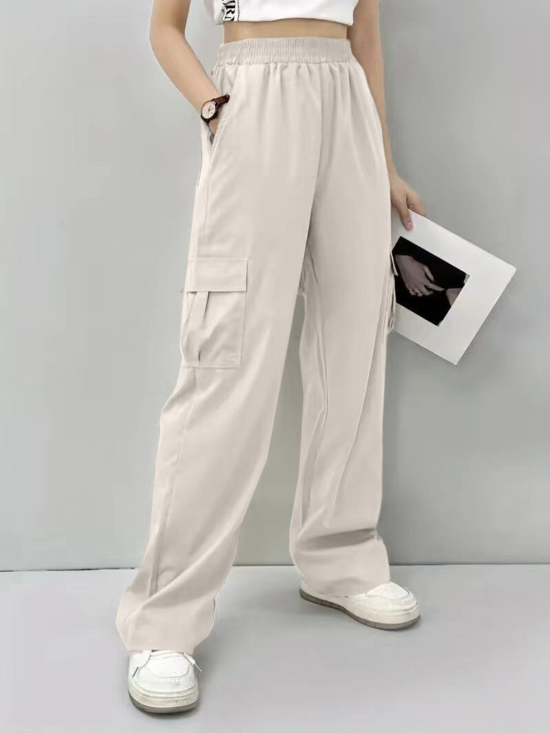 Women's Cargo Pants with Elastic Waist and Side Pockets