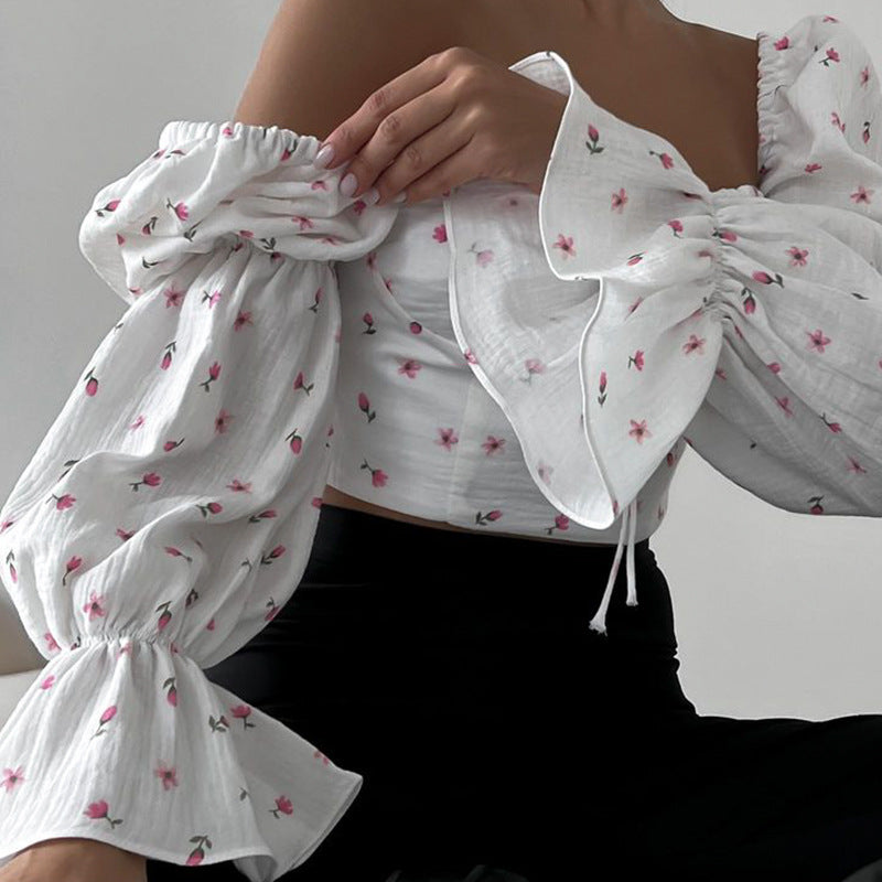 Women's Puff Sleeve Blouse with Floral Print