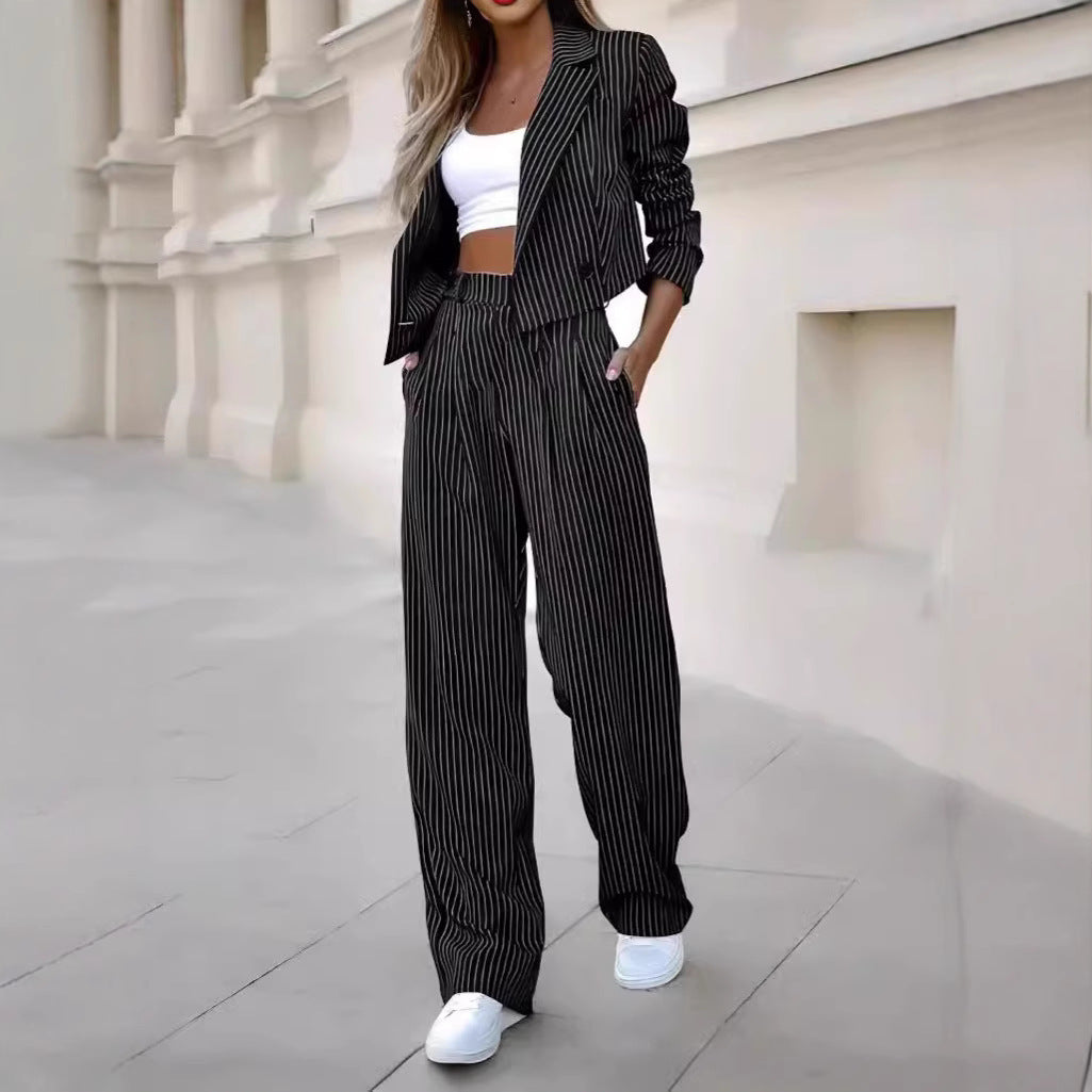 Women's Fashionable Blazer with Wide-Leg Pants