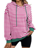 Women's Striped Hoodie with Kangaroo Pocket
